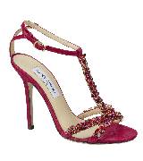 JIMMY CHOO 2013红色光面皮质水晶装饰细带凉鞋