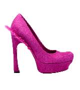 圣罗兰YSL 105mm 粉红色麂皮皮草饰高跟鞋
